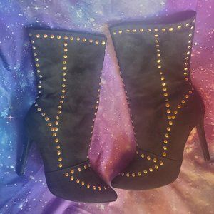 Black & gold studded stiletto boots